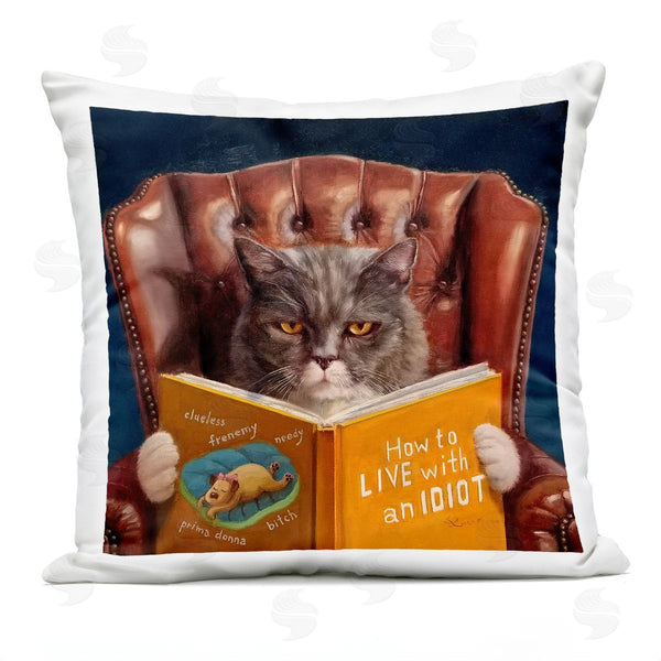 Stupell Industries Lucia Heffernan | Angry Cat Reading Dog Book Feline Pet Humor Printed Throw Pillow