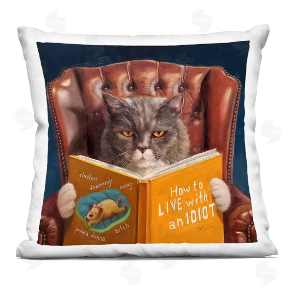 stupell industries Lucia Heffernan | Angry Cat Reading Dog Book Feline Pet Humor Printed Throw Pillow