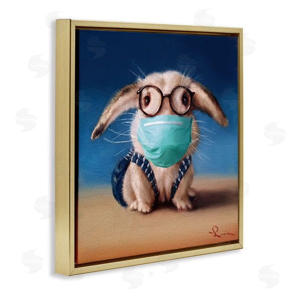 Stupell Industries Lucia Heffernan | Baby Bunny With Glasses Modern Blue Face Mask Wall Art