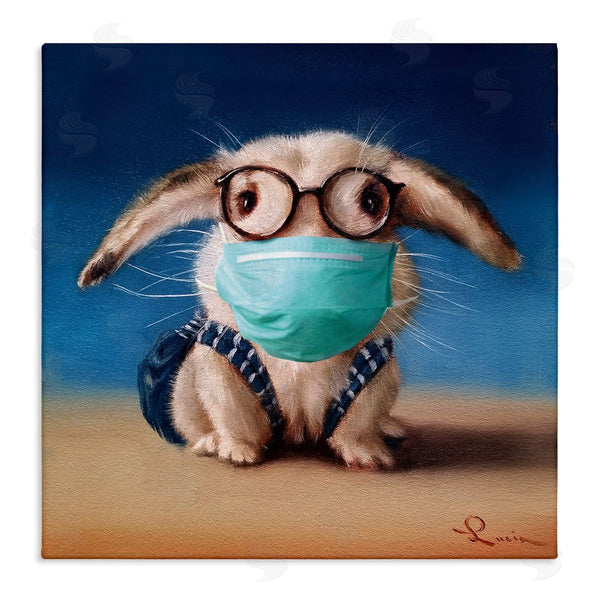 stupell industries Lucia Heffernan | Baby Bunny With Glasses Modern Blue Face Mask Wall Art