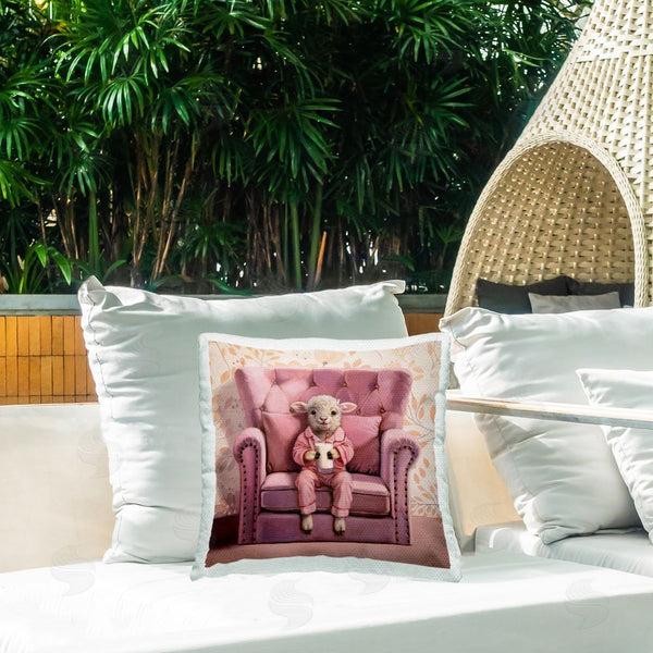 Stupell Industries Lucia Heffernan | Baby Cow In Pink Chair Printed Throw Pillow