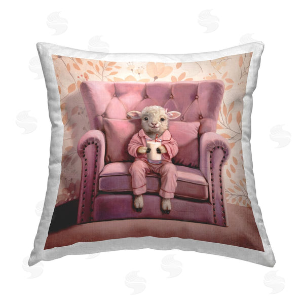 stupell industries Lucia Heffernan | Baby Cow in Pink Chair Printed Throw Pillow