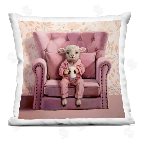 stupell industries Lucia Heffernan | Baby Lamb with Glass of Milk Printed Throw Pillow