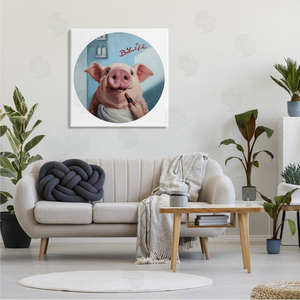 Stupell Industries Lucia Heffernan | Be-You-Tiful Pink Pig In Towel Lipstick Big Snout Wall Art