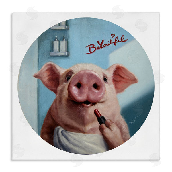 stupell industries Lucia Heffernan | Be-You-Tiful Pink Pig in Towel Lipstick Big Snout Wall Art
