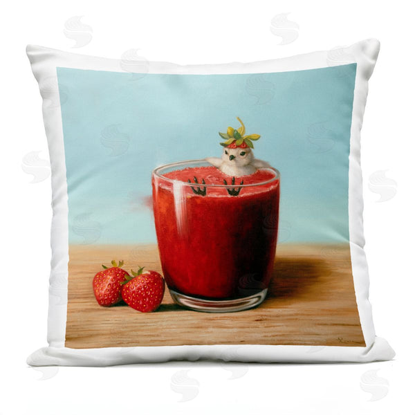 Stupell Industries Lucia Heffernan | Bird Bathing In Strawberry Smoothie Printed Throw Pillow