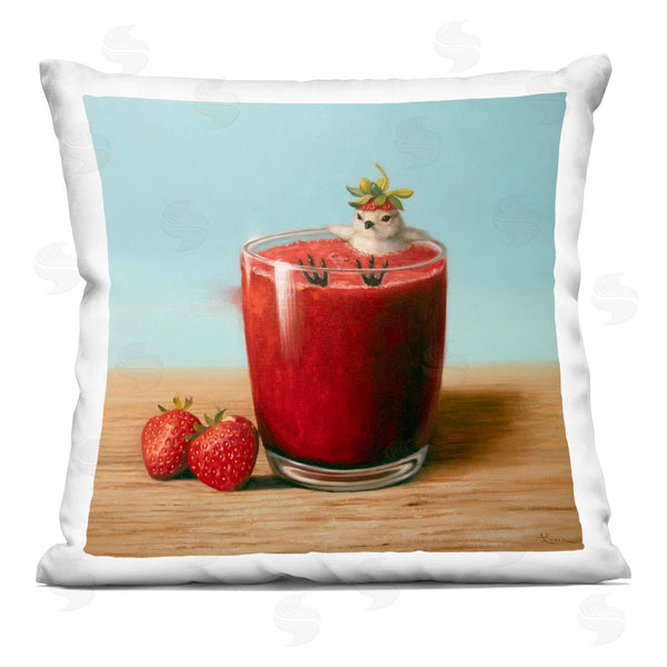 stupell industries Lucia Heffernan | Bird Bathing in Strawberry Smoothie Printed Throw Pillow