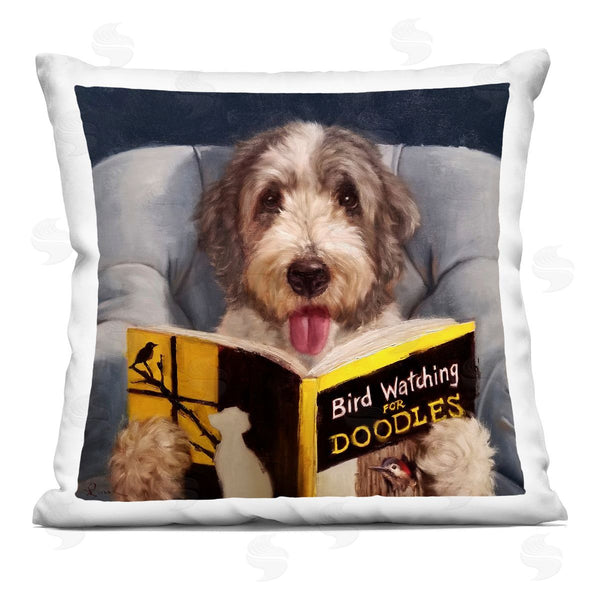 stupell industries Lucia Heffernan | Bird Watching Doodle Funny Pet Dog Portrait Printed Throw Pillow