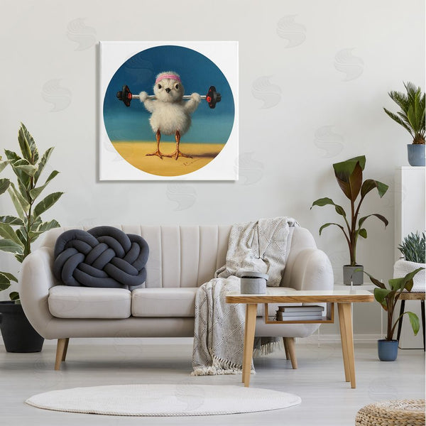 Stupell Industries Lucia Heffernan | Born Strong Little Chicken Bird Lifting Weights Wall Art