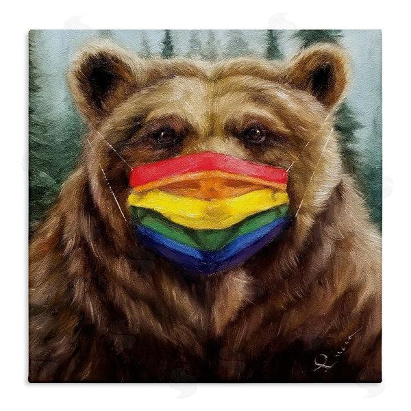 stupell industries Lucia Heffernan | Brown Bear Rainbow Face Mask Forest Animal