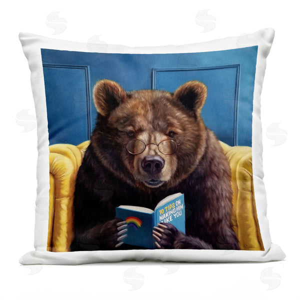 Stupell Industries Lucia Heffernan | Brown Bear Reading Dating Book Forest Animal Printed Throw Pillow
