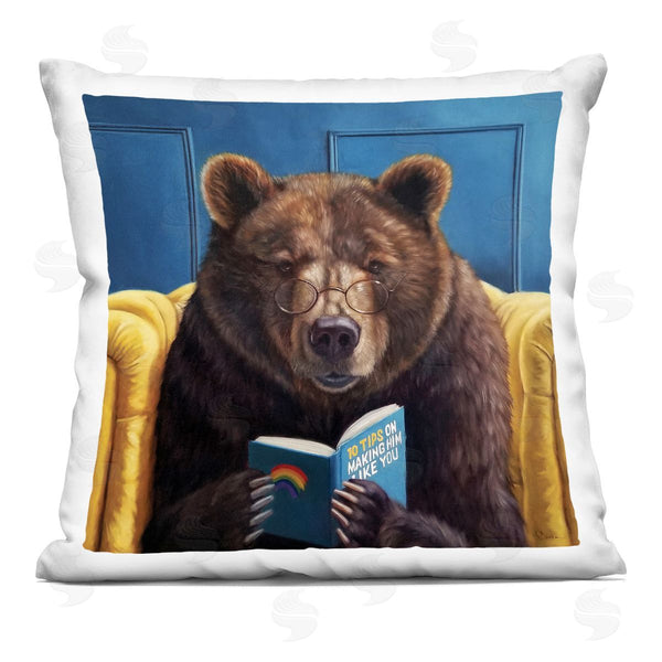 stupell industries Lucia Heffernan | Brown Bear Reading Dating Book Forest Animal Printed Throw Pillow