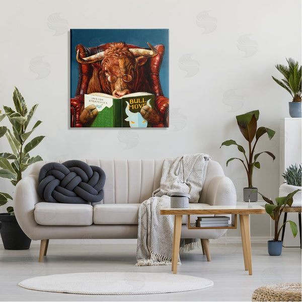 Stupell Industries Lucia Heffernan | Bull Reading Book Spectacles Red Leather Chair Wall Art