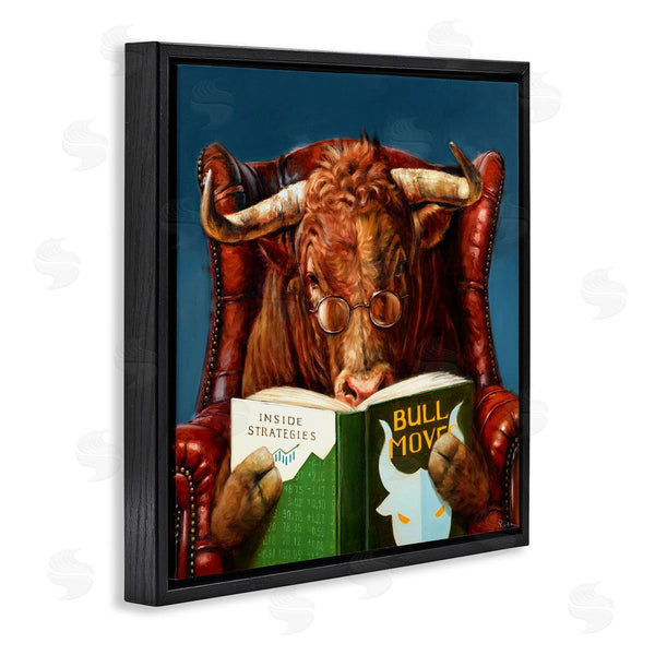 Stupell Industries Lucia Heffernan | Bull Reading Book Spectacles Red Leather Chair Wall Art