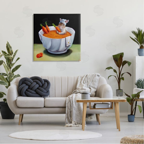 Stupell Industries Lucia Heffernan | Bunny Rabbit Carrot Vegetable Soup Bath Animal Portrait Wall Art