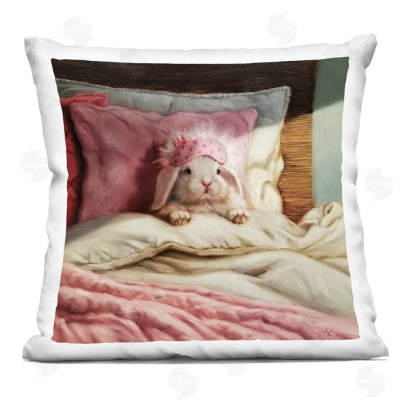 stupell industries Lucia Heffernan | Bunny Rabbit Resting in Bed Modern Portrait Printed Throw Pillow