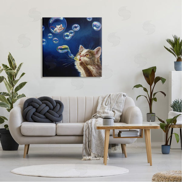 Stupell Industries Lucia Heffernan | Cat & Mouse Blowing Bubbles Wall Art