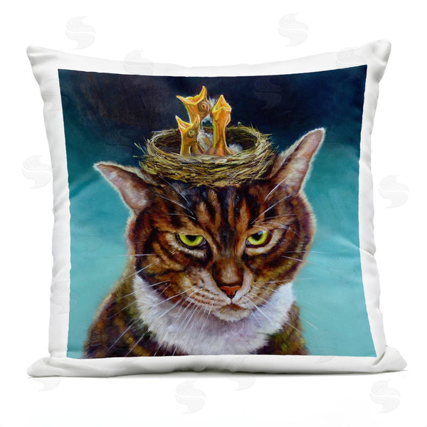 Stupell Industries Lucia Heffernan | Cat With Bird Nest Printed Throw Pillow