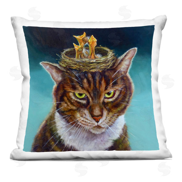 stupell industries Lucia Heffernan | Cat with Bird Nest Printed Throw Pillow