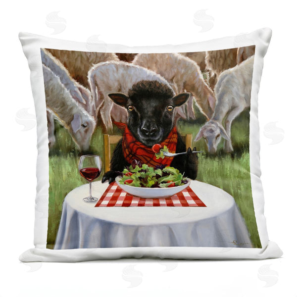 Stupell Industries Lucia Heffernan | Cow Eating Salad & Wine Printed Throw Pillow