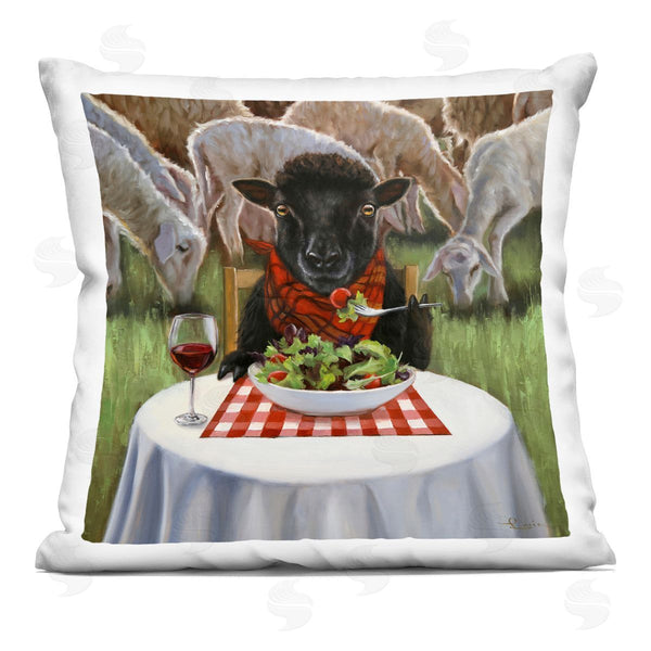 stupell industries Lucia Heffernan | Cow Eating Salad & Wine Printed Throw Pillow