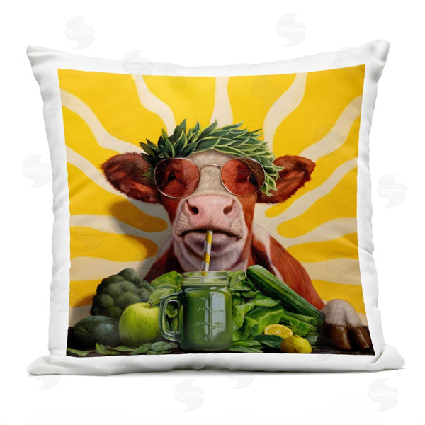 Stupell Industries Lucia Heffernan | Cow With Healthy Green Smoothie Printed Throw Pillow