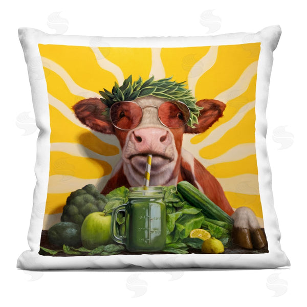 stupell industries Lucia Heffernan | Cow with Healthy Green Smoothie Printed Throw Pillow
