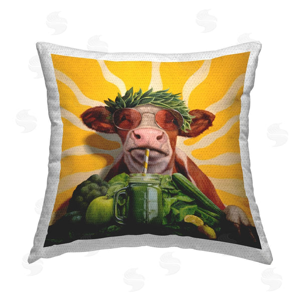 Stupell Industries Lucia Heffernan | Cow With Healthy Smoothie Printed Throw Pillow