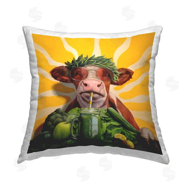 stupell industries Lucia Heffernan | Cow with Healthy Smoothie Printed Throw Pillow