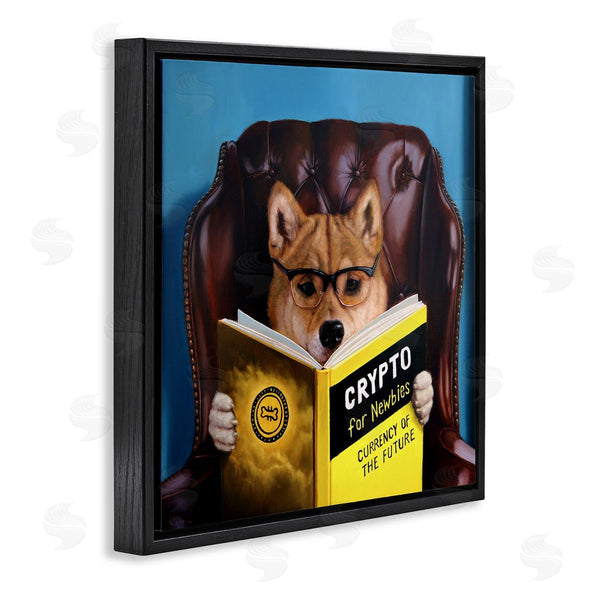 Stupell Industries Lucia Heffernan | Crypto For Newbies Funny Dog Reading Book Armchair Wall Art