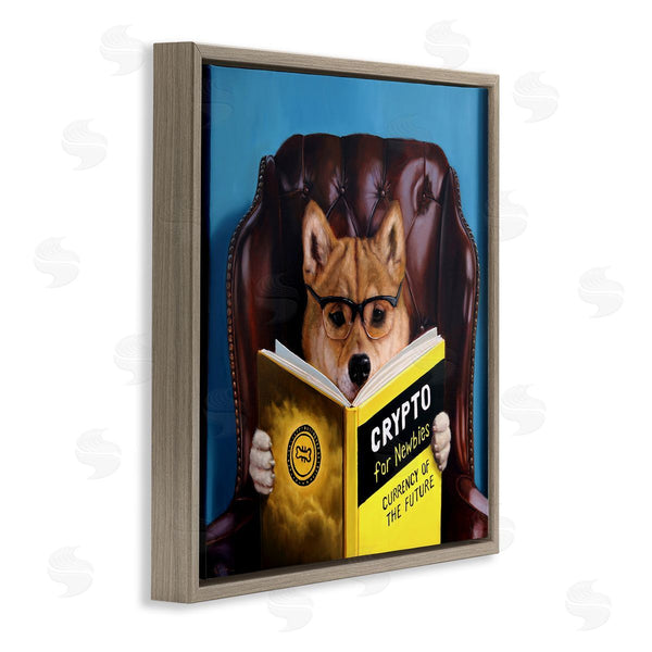 Stupell Industries Lucia Heffernan | Crypto For Newbies Funny Dog Reading Book Armchair Wall Art