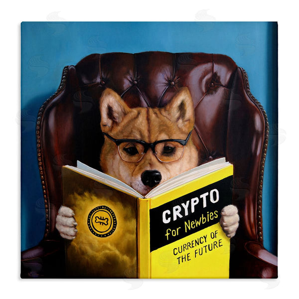 stupell industries Lucia Heffernan | Crypto For Newbies Funny Dog Reading Book Armchair Wall Art