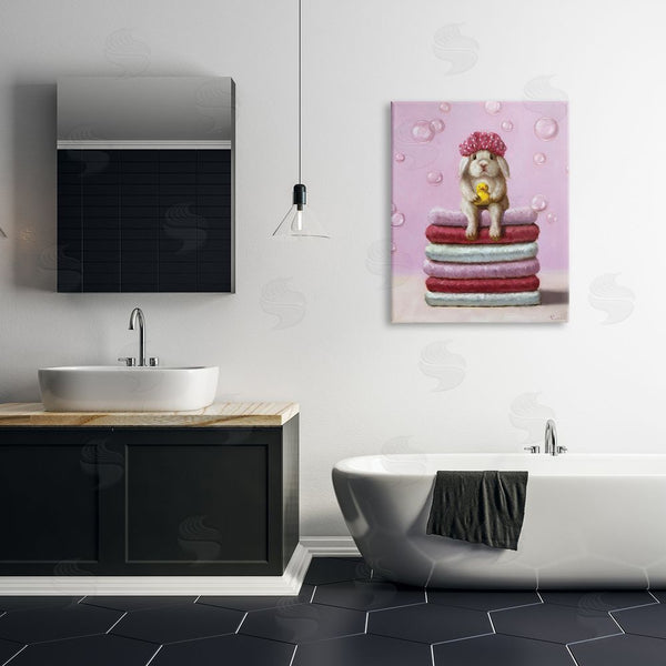 Stupell Industries Lucia Heffernan | Cute Baby Rabbit On Bath Towels Soap Bubbles Wall Art