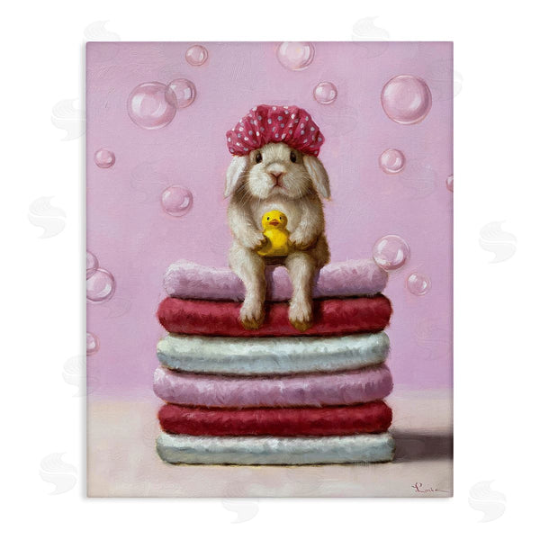 stupell industries Lucia Heffernan | Cute Baby Rabbit on Bath Towels Soap Bubbles Wall Art