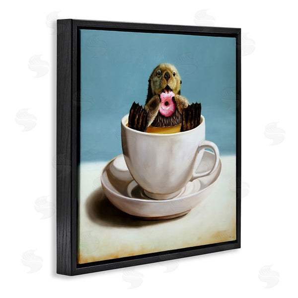Stupell Industries Lucia Heffernan | Cute Seal Pink Donut Floating Coffee Tea Cup Wall Art
