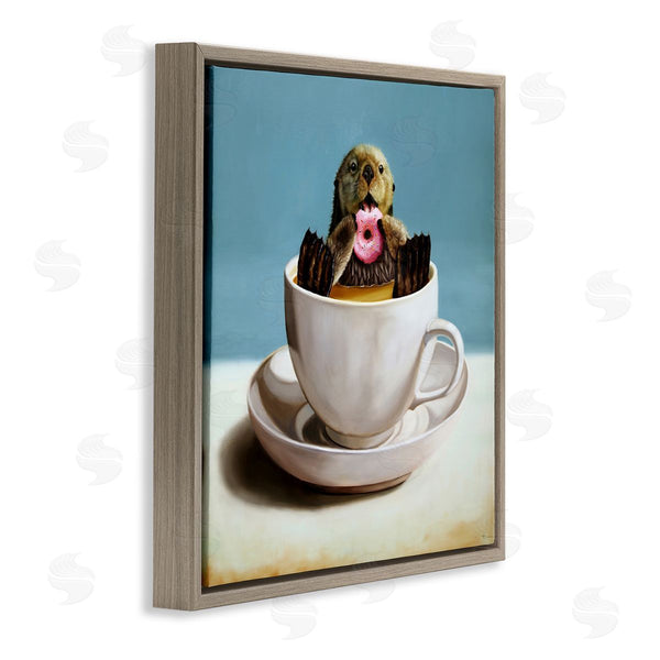 Stupell Industries Lucia Heffernan | Cute Seal Pink Donut Floating Coffee Tea Cup Wall Art