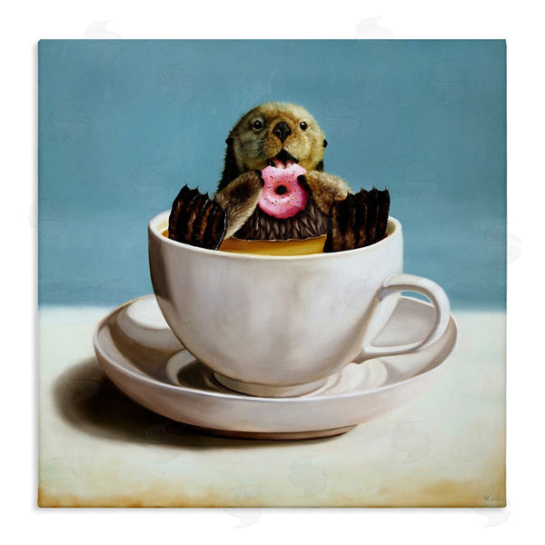stupell industries Lucia Heffernan | Cute Seal Pink Donut Floating Coffee Tea Cup Wall Art