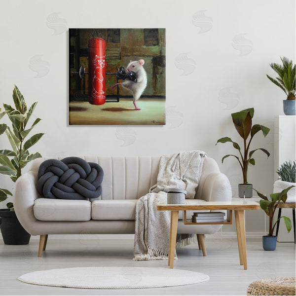 Stupell Industries Lucia Heffernan | Detailed Mouse Kick Boxing Cat Punching Bag Wall Art