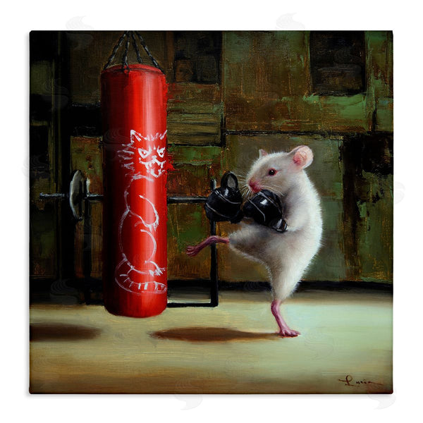 stupell industries Lucia Heffernan | Detailed Mouse Kick Boxing Cat Punching Bag Wall Art
