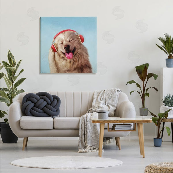 Stupell Industries Lucia Heffernan | Dog Listing To Music Red Headphones Funny Pet Wall Art