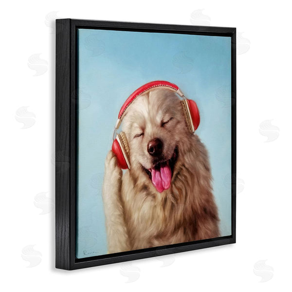 Stupell Industries Lucia Heffernan | Dog Listing To Music Red Headphones Funny Pet Wall Art