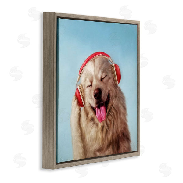 Stupell Industries Lucia Heffernan | Dog Listing To Music Red Headphones Funny Pet Wall Art