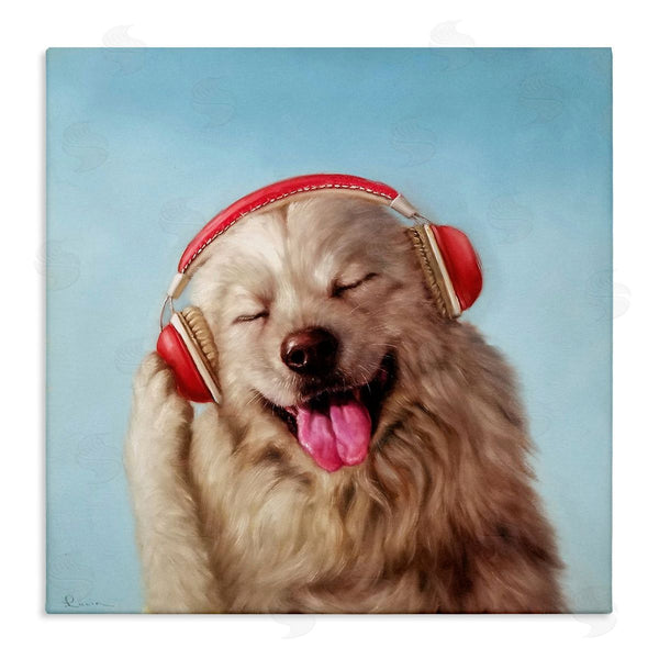 stupell industries Lucia Heffernan | Dog Listing to Music Red Headphones Funny Pet Wall Art