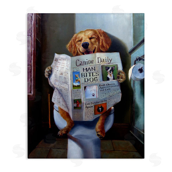 stupell industries Lucia Heffernan | Dog Reading Newspaper On Toilet