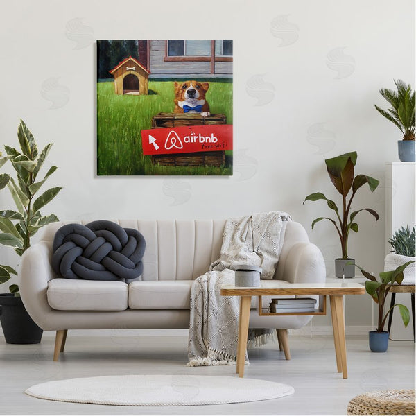 Stupell Industries Lucia Heffernan | Doghouse Rental Funny Bowtie Corgi Puppy Wall Art
