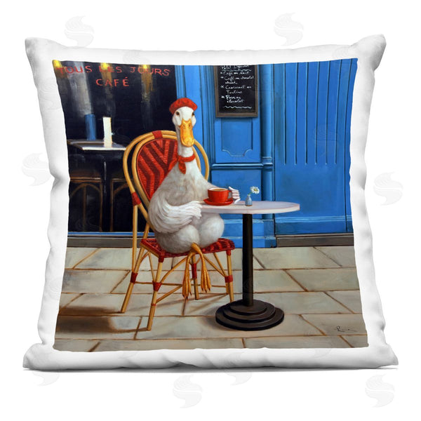 stupell industries Lucia Heffernan | Duck at Cafe Storefront Printed Throw Pillow