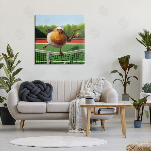 Stupell Industries Lucia Heffernan | European Robin Playing Tennis Clear Summer Sky Wall Art