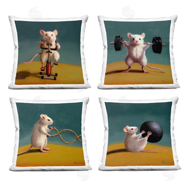 stupell industries Lucia Heffernan | Fitness Mice Working Out Printed Throw Pillow Set