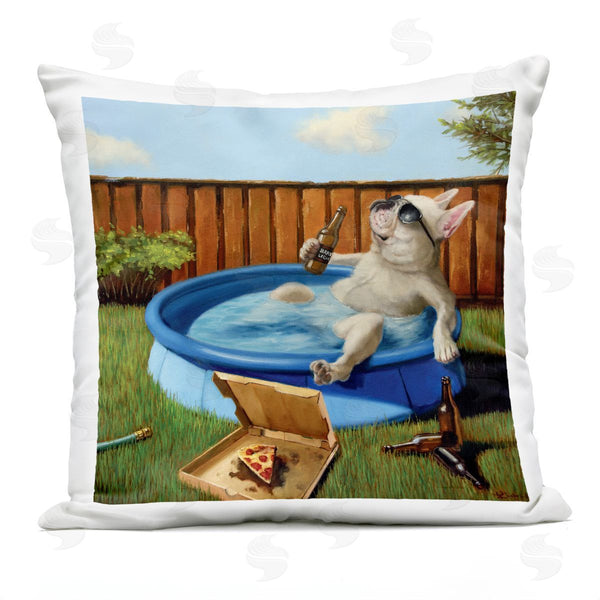 Stupell Industries Lucia Heffernan | French Bulldog Relaxing Summer Pool Beverage Printed Throw Pillow