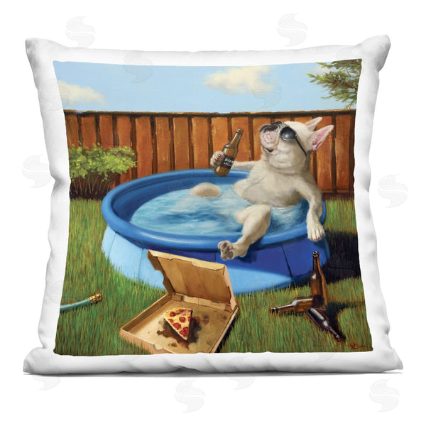 stupell industries Lucia Heffernan | French Bulldog Relaxing Summer Pool Beverage Printed Throw Pillow